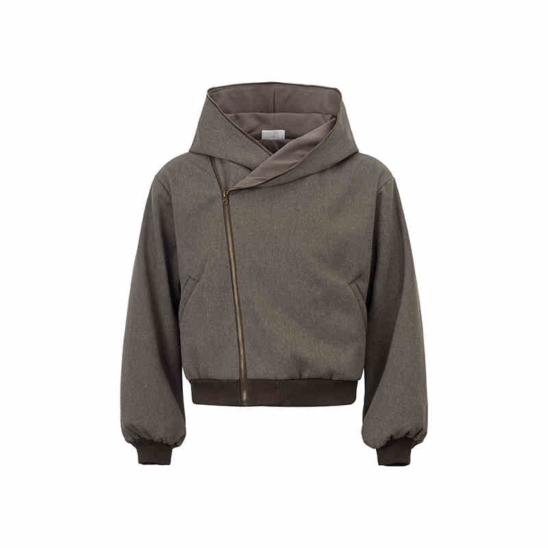 "Maze" Linen Brown Reversible Layered Sweatshirt Jacket