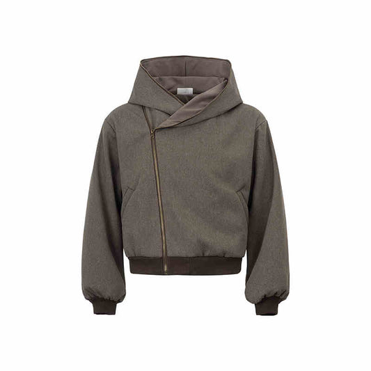 "Maze" Linen Brown Reversible Layered Sweatshirt Jacket