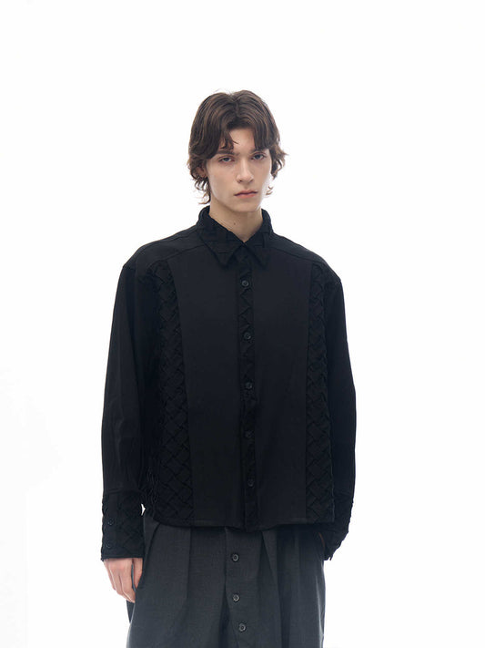 "Woven" Pleated Blended Long Shirt