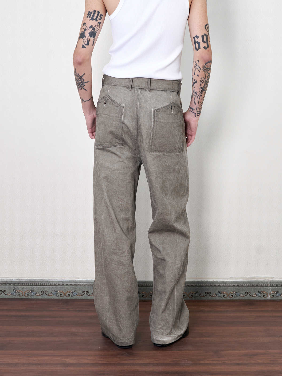 "Haze" Tailored Distressed Belt Straight Pants